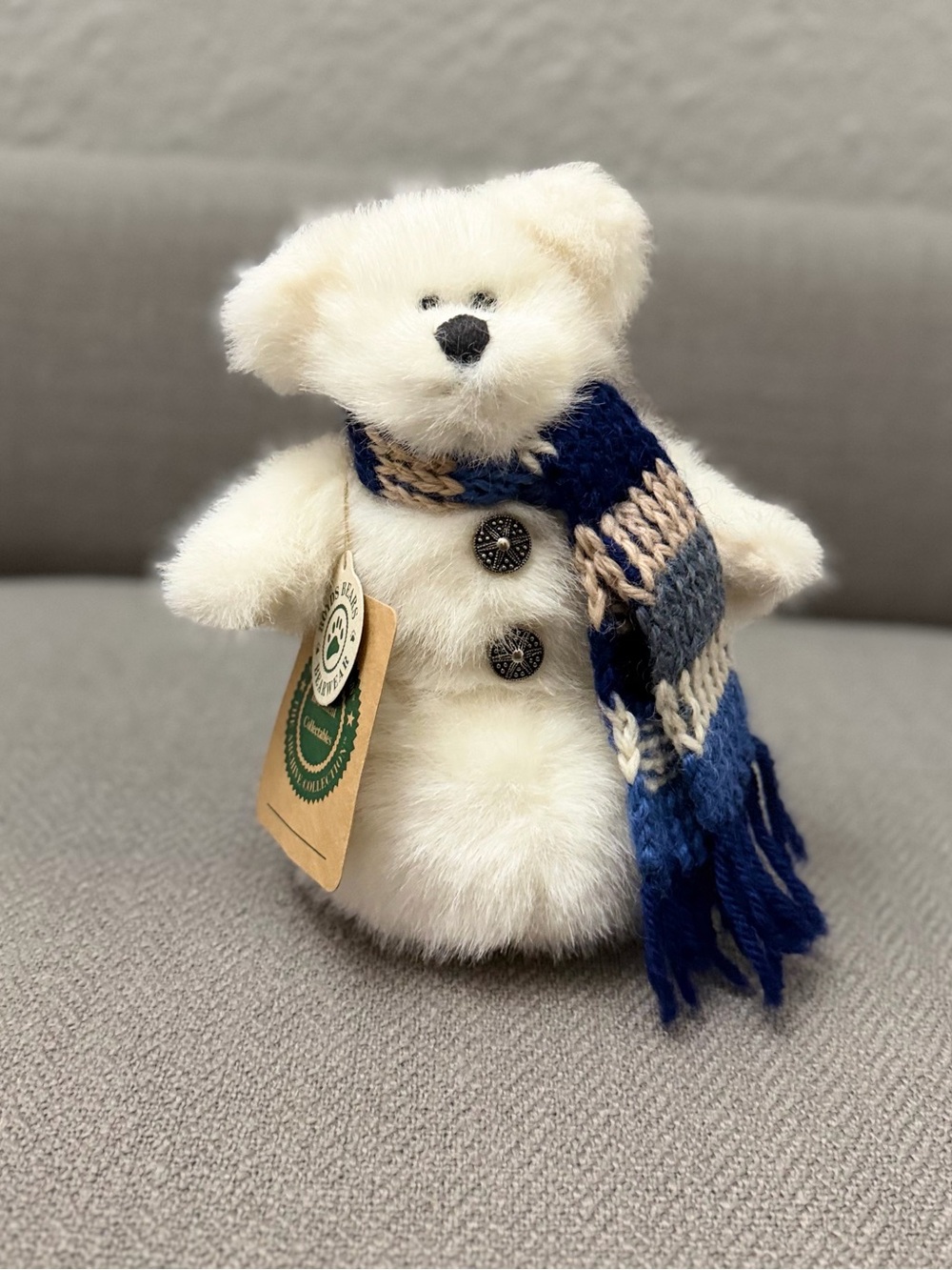 Boyds Bears White Plush Bear with Blue Knit Scarf